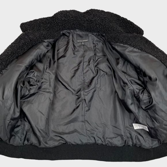 Banana Republic Full Zip Sherpa Bomber Jacket in Black Women's Size XL - Picture 8 of 14